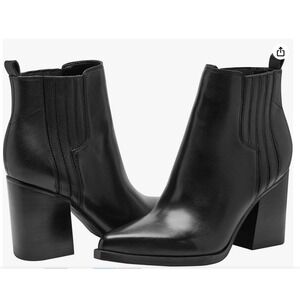 Marc‎ Fisher LTD Women's Black Leather Pointed Toe Western Ankle Boots 12M NEW